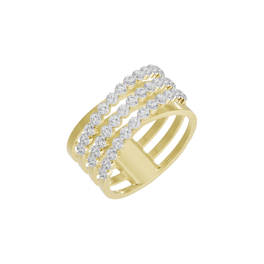 Yellow gold vermeil lab diamond stack ring with three-row pavé design