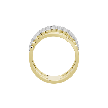 Gold ring with round diamond pavé band around the outer edge