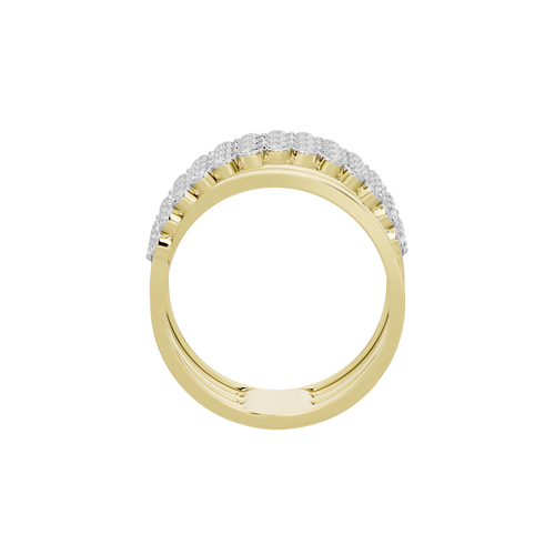Gold ring with round diamond pavé band around the outer edge