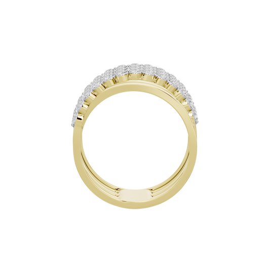 Gold ring with round diamond pavé band around the outer edge