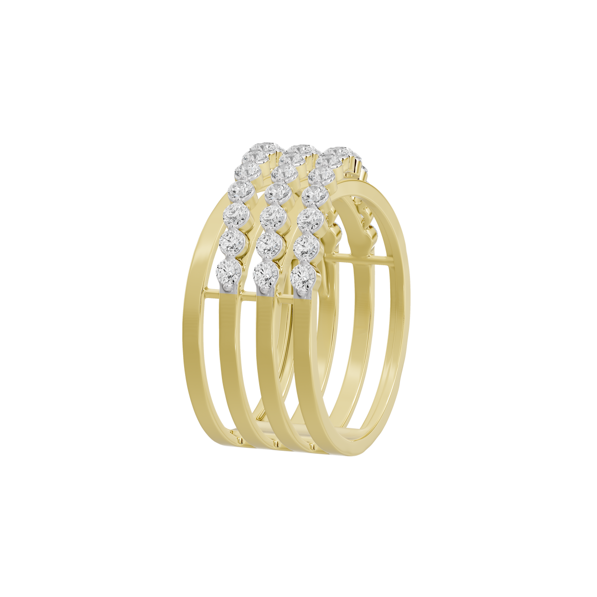 Yellow gold vermeil lab diamond stack ring, side view with stacked stone rows