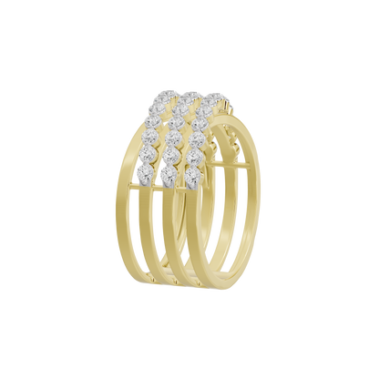 Yellow gold vermeil lab diamond stack ring, side view with stacked stone rows