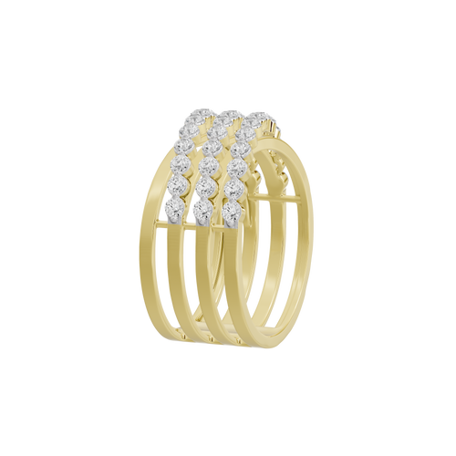 Yellow gold vermeil lab diamond stack ring, side view with stacked stone rows