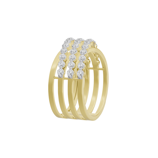 Yellow gold vermeil lab diamond stack ring, side view with stacked stone rows