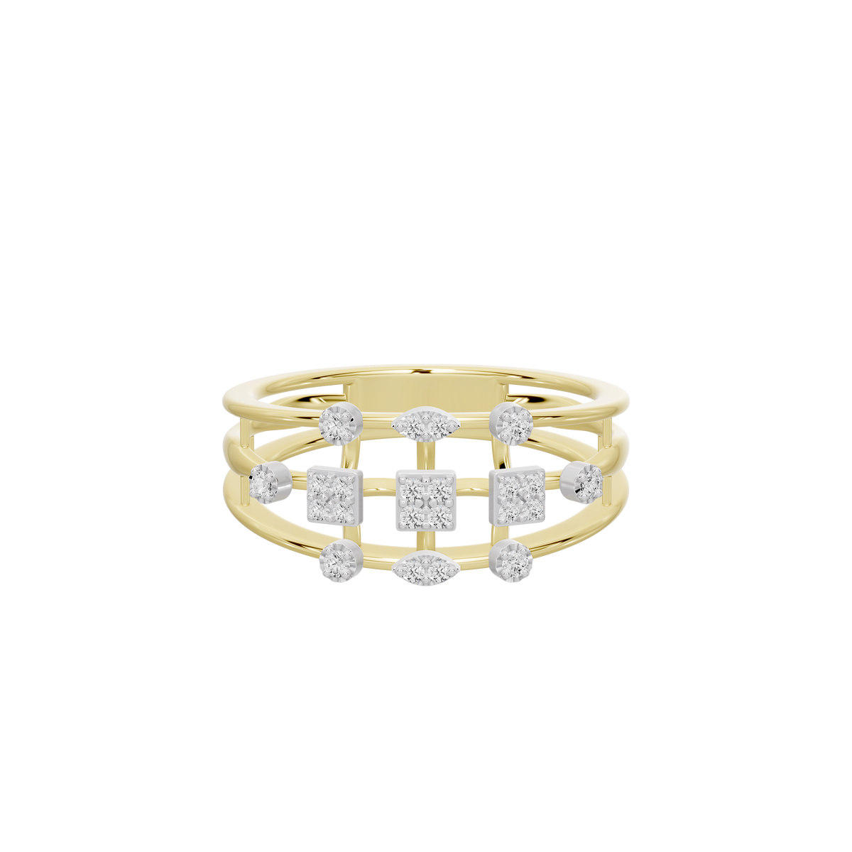 Yellow gold vermeil lab diamond ring with square-set stones across open band