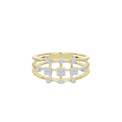 Yellow gold vermeil lab diamond ring with square-set stones across open band