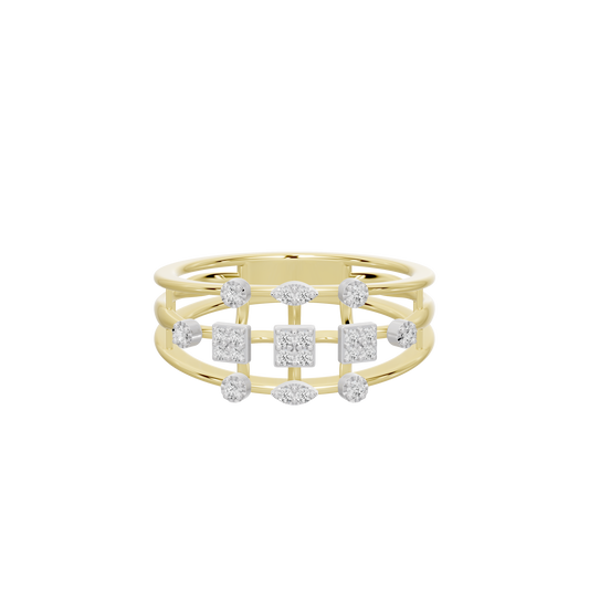 Yellow gold vermeil lab diamond ring with square-set stones across open band