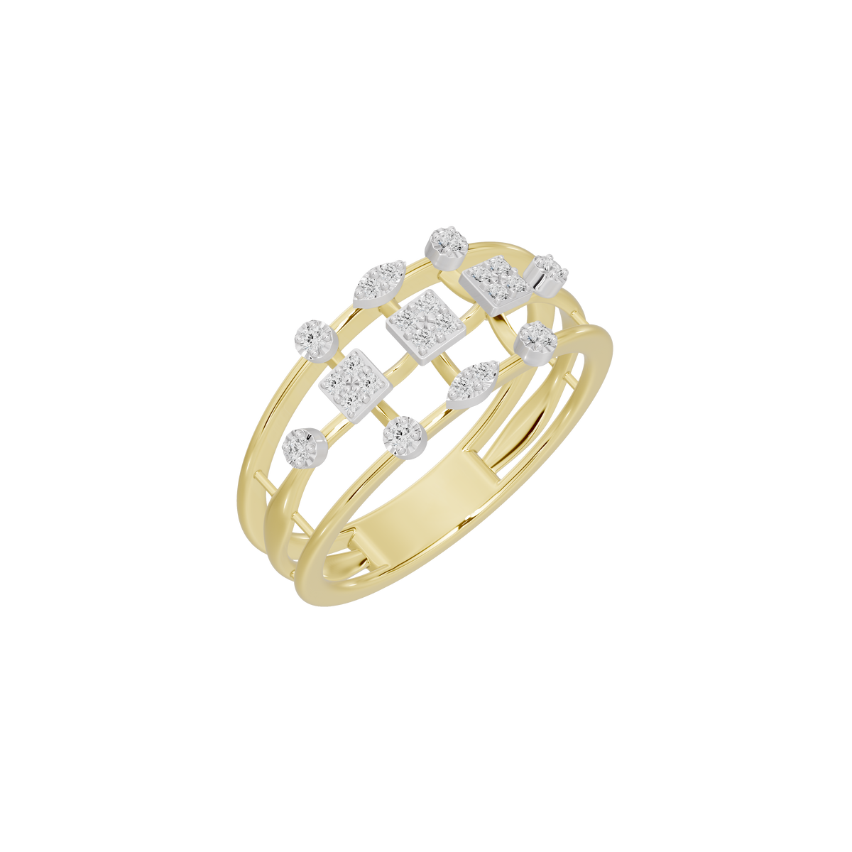 Yellow gold vermeil lab diamond ring angled view with clustered square-set stones