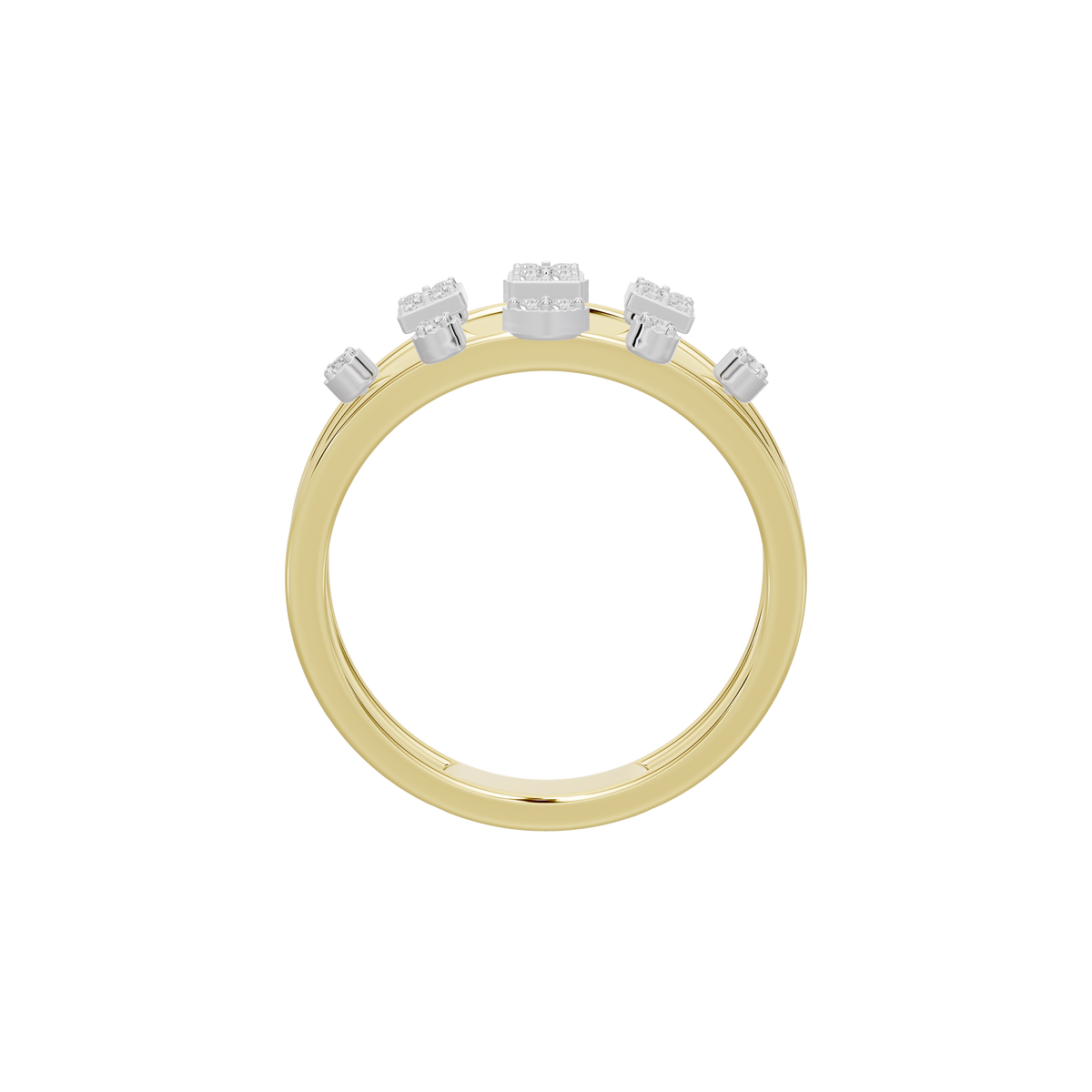 Yellow gold vermeil lab diamond ring, open band with top square-set stones