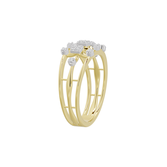Yellow gold vermeil lab diamond ring side view, open stacked band with square settings