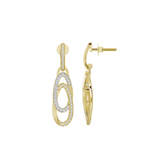 Yellow gold vermeil lab diamond drop earrings, side view with oval bezel detail
