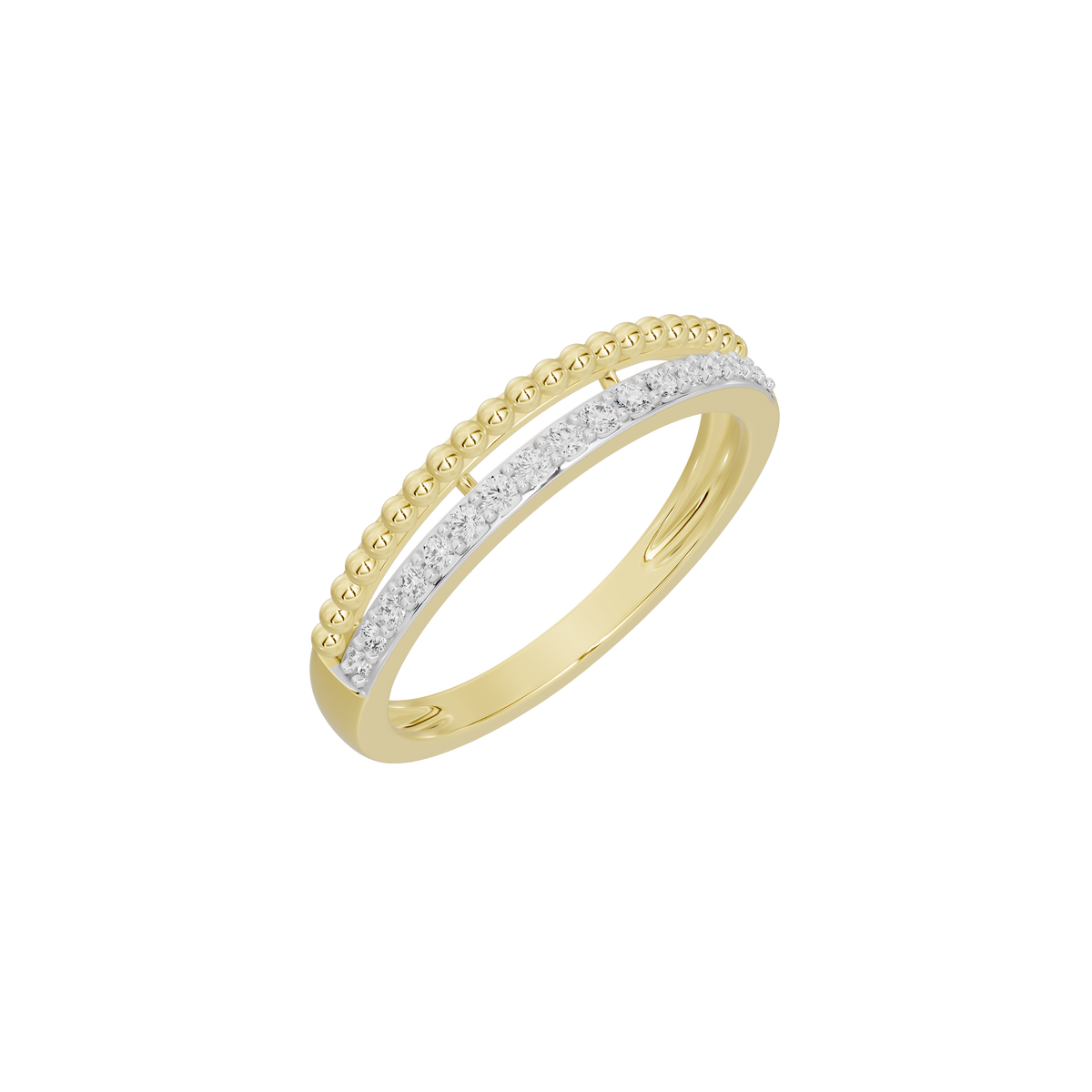 Yellow gold vermeil lab diamond band ring with pavé diamond edge
