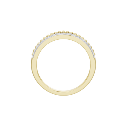 Yellow gold vermeil lab diamond band ring viewed from above, slim profile
