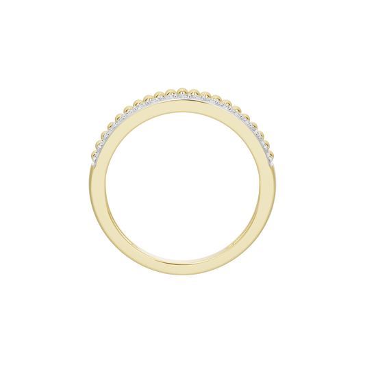Yellow gold vermeil lab diamond band ring viewed from above, slim profile