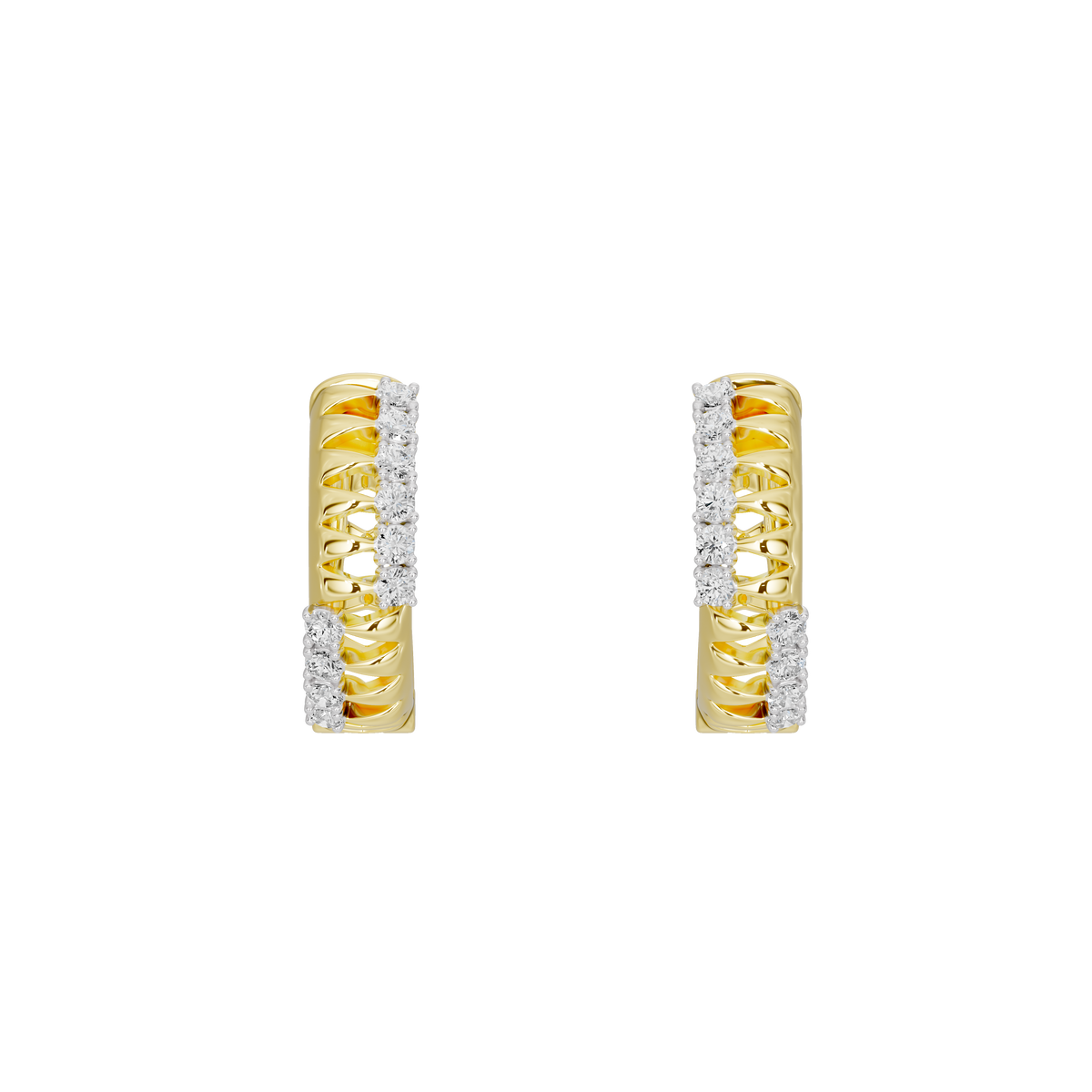 Yellow gold vermeil lab diamond hoop earrings, diamond-studded front panel