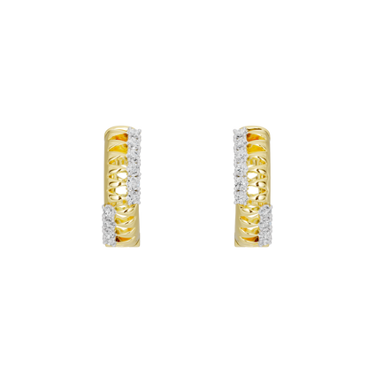 Yellow gold vermeil lab diamond hoop earrings, diamond-studded front panel