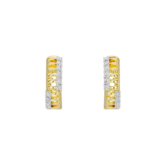 Yellow gold vermeil lab diamond hoop earrings, diamond-studded front panel