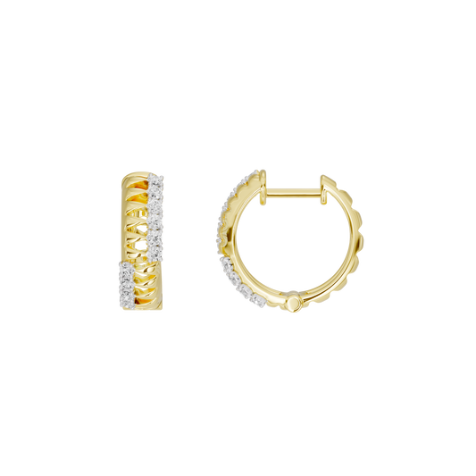 Yellow gold vermeil hoop earrings with lab-grown diamond row detail, side view