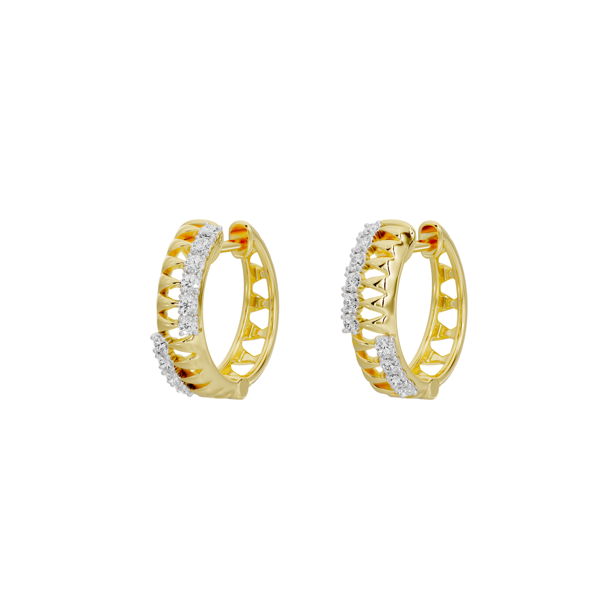 Yellow gold vermeil hoop earrings with lab-grown diamond accents, front view