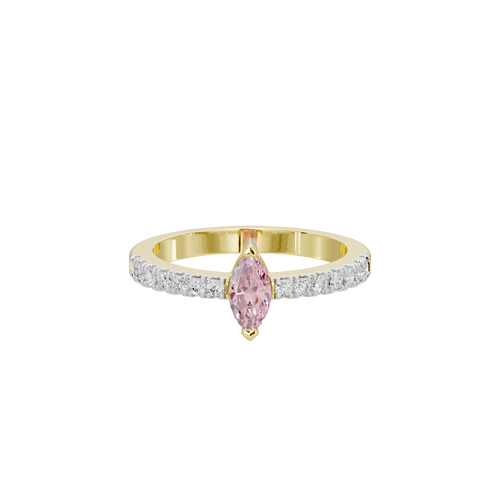 Yellow gold vermeil lab diamond ring with pink marquise center and clear pavé band