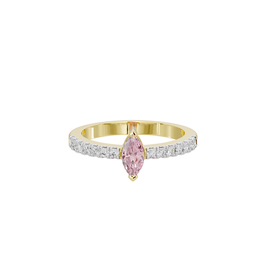 Yellow gold vermeil lab diamond ring with pink marquise center and clear pavé band