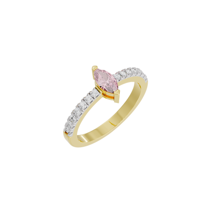 Yellow gold vermeil ring with pink marquise center stone and clear pavé sides