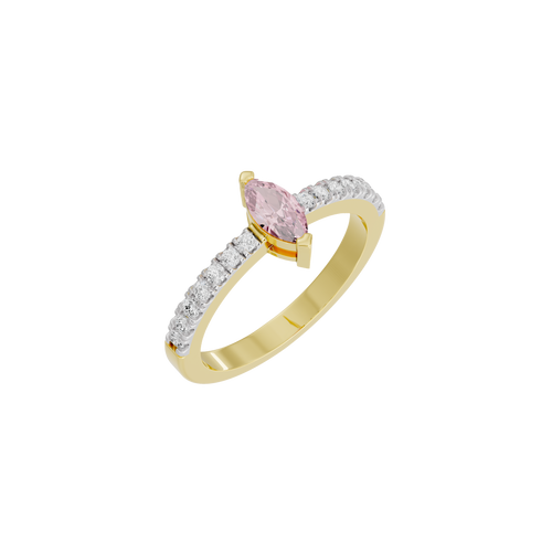 Yellow gold vermeil ring with pink marquise center stone and clear pavé sides