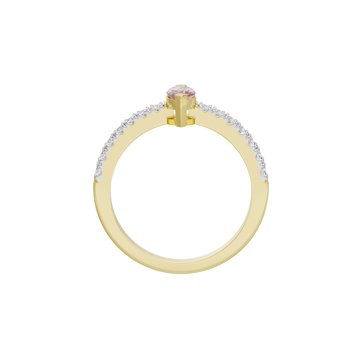 Yellow gold vermeil ring with pink marquise center and round-cut clear pavé stones
