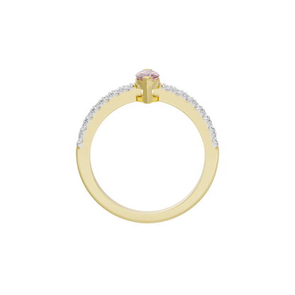 Yellow gold vermeil ring with pink marquise center and round-cut clear pavé stones