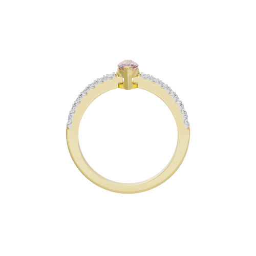 Yellow gold vermeil ring with pink marquise center and round-cut clear pavé stones