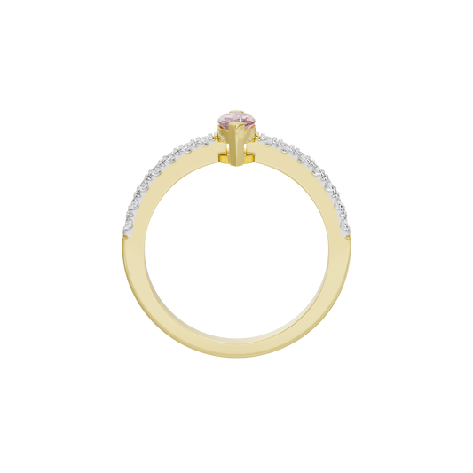 Yellow gold vermeil ring with pink marquise center and round-cut clear pavé stones