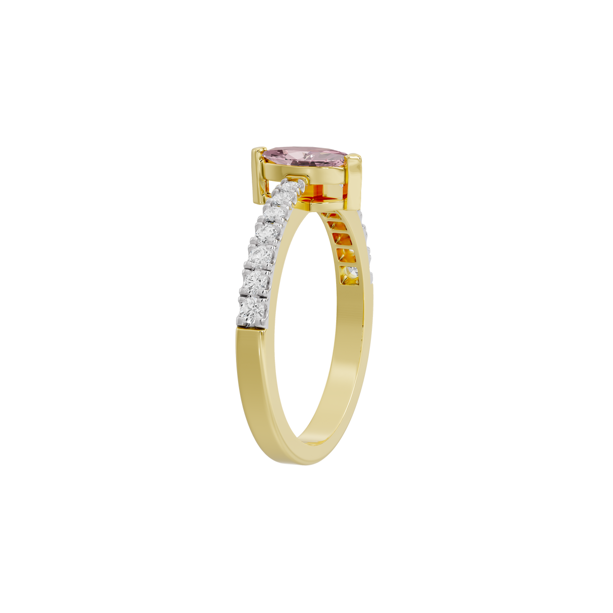 Yellow gold vermeil ring with square-set pink stone and clear pavé band