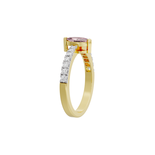 Yellow gold vermeil ring with square-set pink stone and clear pavé band