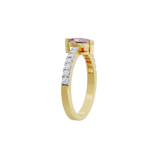 Yellow gold vermeil ring with square-set pink stone and clear pavé band