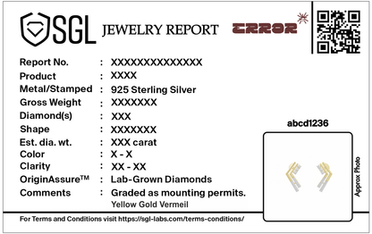 Jewelry report card for lab-grown diamonds, 925 sterling silver setting