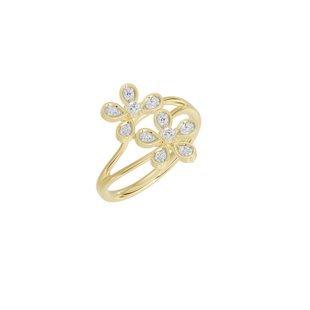 Yellow gold vermeil lab diamond bloom ring, side profile view
