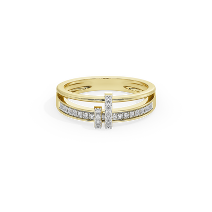 Yellow gold vermeil ring with lab diamond pavé and two vertical center stones