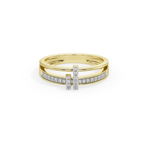Yellow gold vermeil ring with lab diamond pavé and two vertical center stones