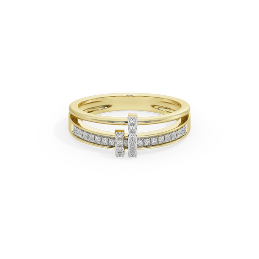 Yellow gold vermeil ring with lab diamond pavé and two vertical center stones