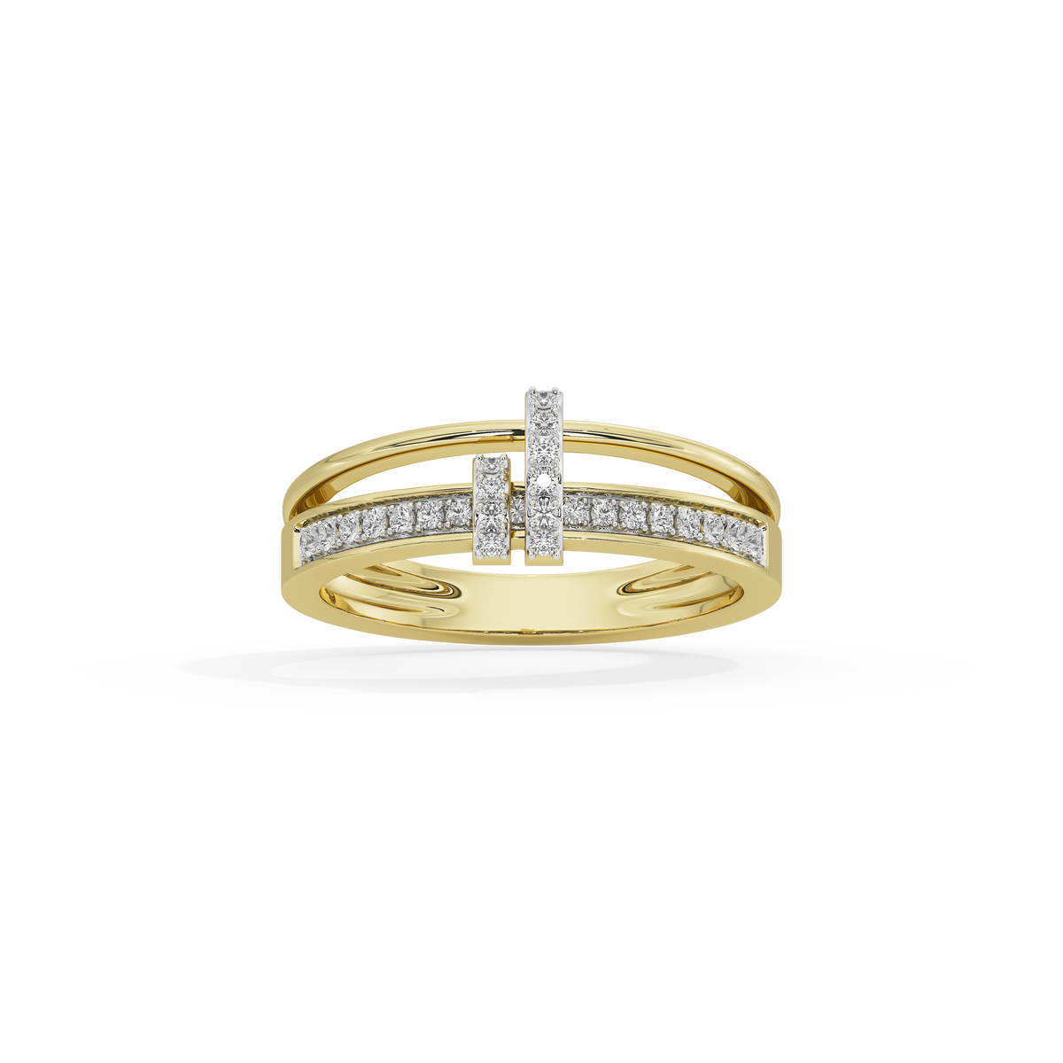 Yellow gold vermeil band with lab diamond pavé in a stepped square setting