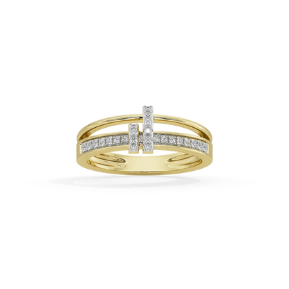 Yellow gold vermeil band with lab diamond pavé in a stepped square setting