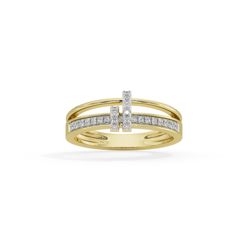 Yellow gold vermeil band with lab diamond pavé in a stepped square setting