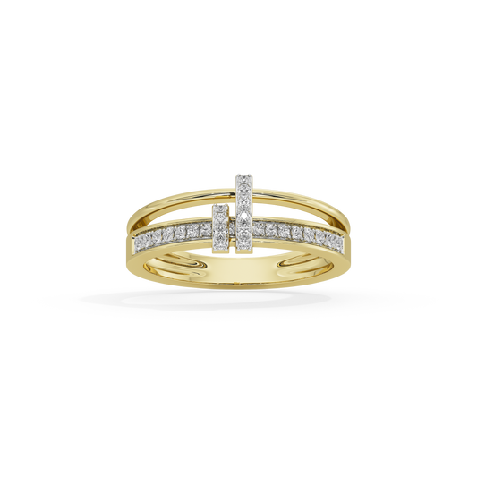 Yellow gold vermeil band with lab diamond pavé in a stepped square setting