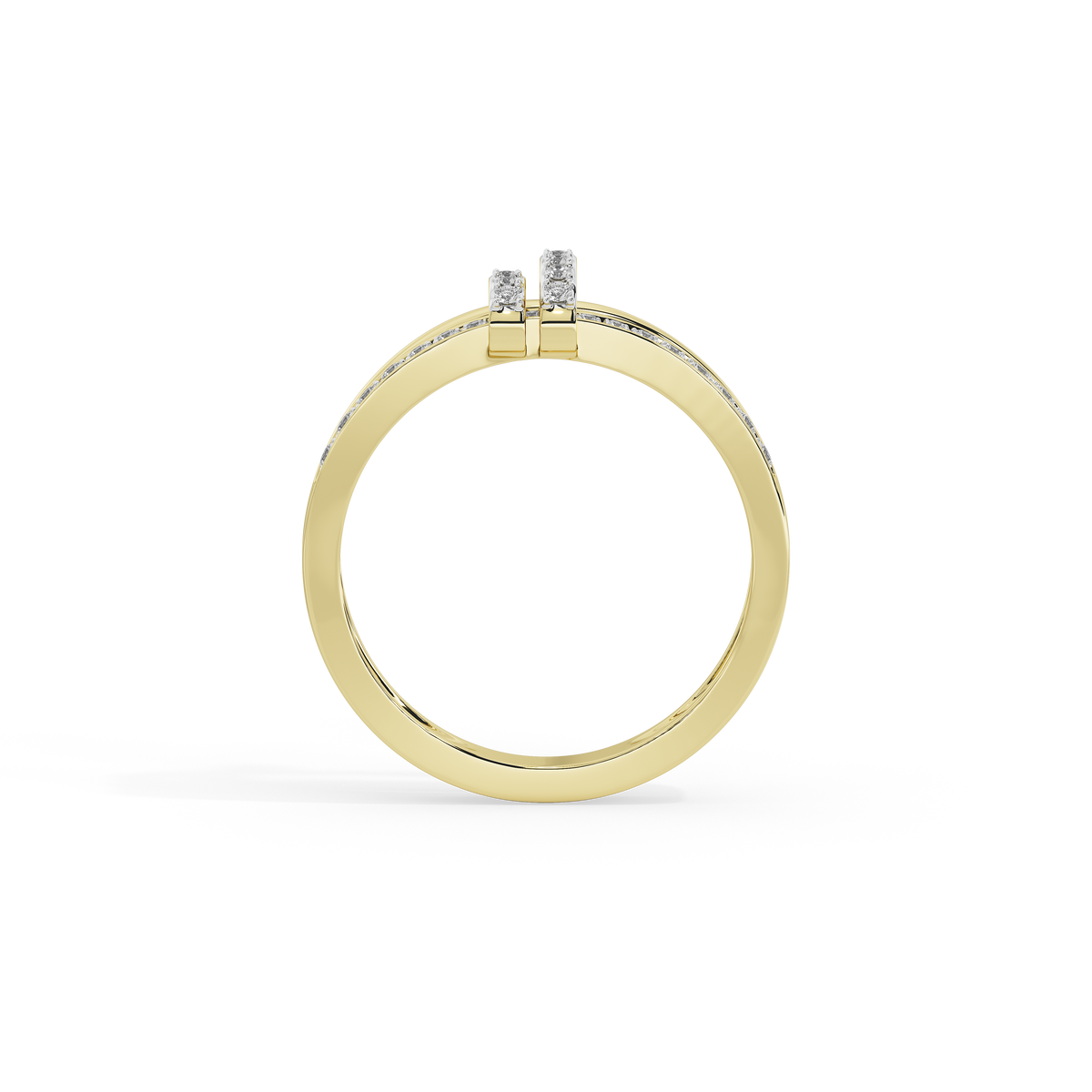 Yellow gold vermeil solitaire ring with two lab diamond vertical stones