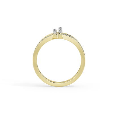 Yellow gold vermeil solitaire ring with two lab diamond vertical stones