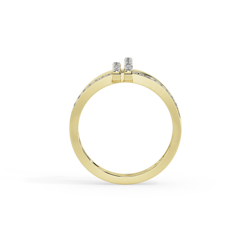 Yellow gold vermeil solitaire ring with two lab diamond vertical stones