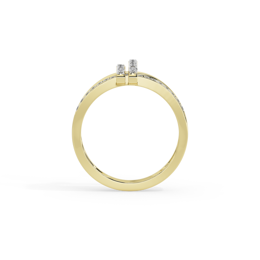 Yellow gold vermeil solitaire ring with two lab diamond vertical stones