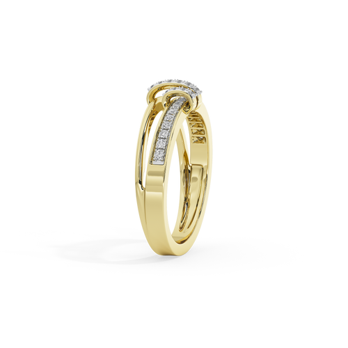 Yellow gold vermeil lab diamond ring, side view with stacked pavé bands