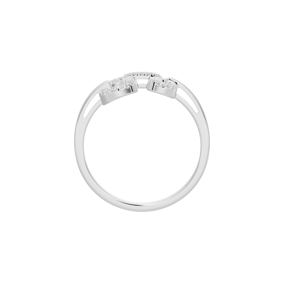 Sterling silver lab diamond ring top view with stone-set link detail