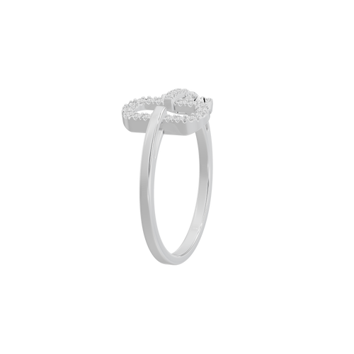 Sterling silver lab diamond ring side view with pave stones on open link band